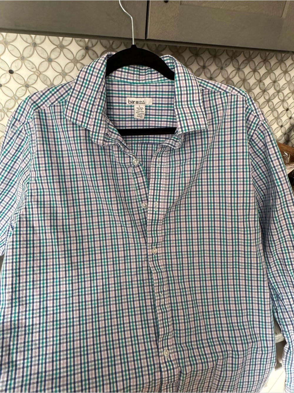 Bar III Men’s Green & Blue Check Cotton Button-Down Shirt